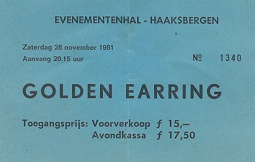 Golden Earring show ticket#1340 November 28 1981 Haaksbergen - Sporthal